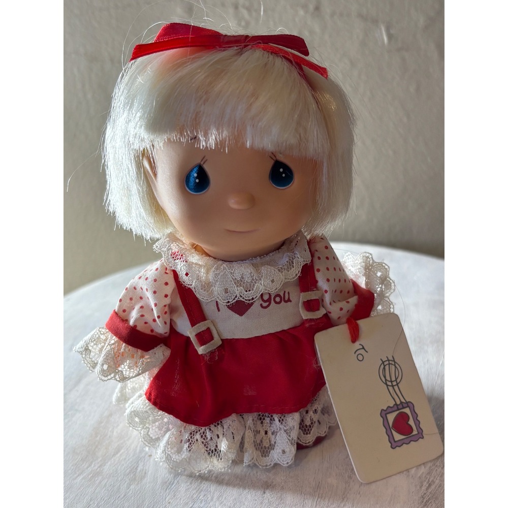 Vintage 1991 Precious Moments Hi Babies Doll I Heart You Red Dress 658898 Enesco - Picture 9 of 9